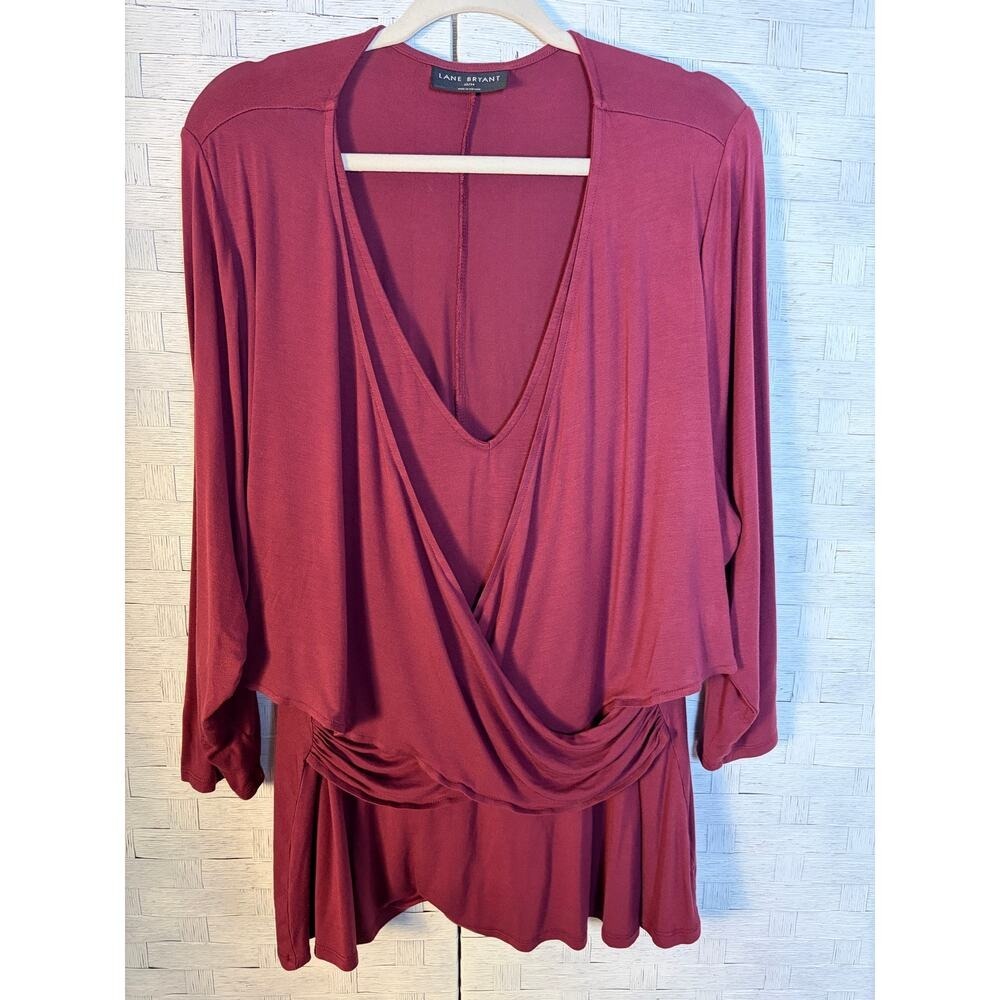 Lane Bryant women's blouse V neck burgundy crisscross 3/4 sleeve plus size